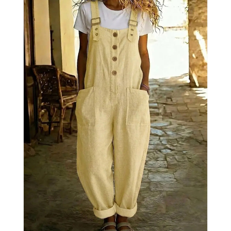 Unifarbener Overall mit geradem Bein und Taschen