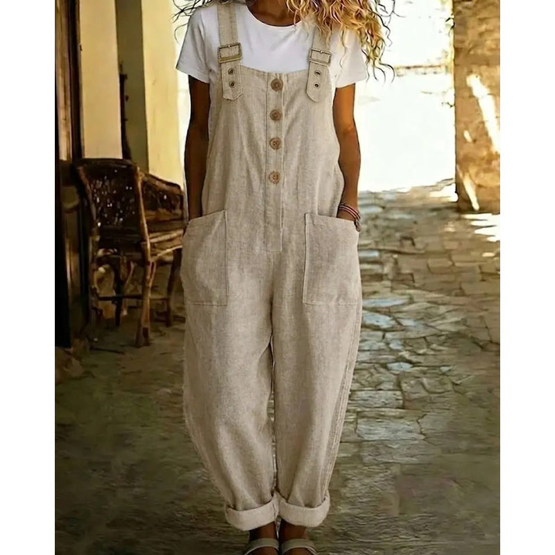 Unifarbener Overall mit geradem Bein und Taschen