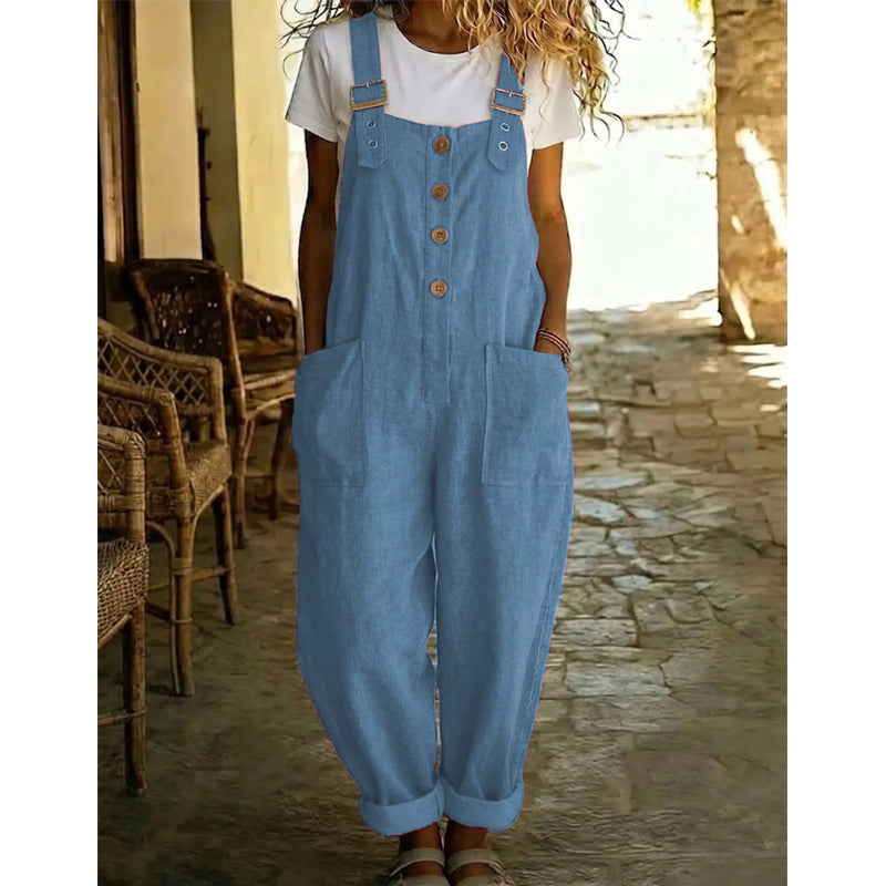 Unifarbener Overall mit geradem Bein und Taschen