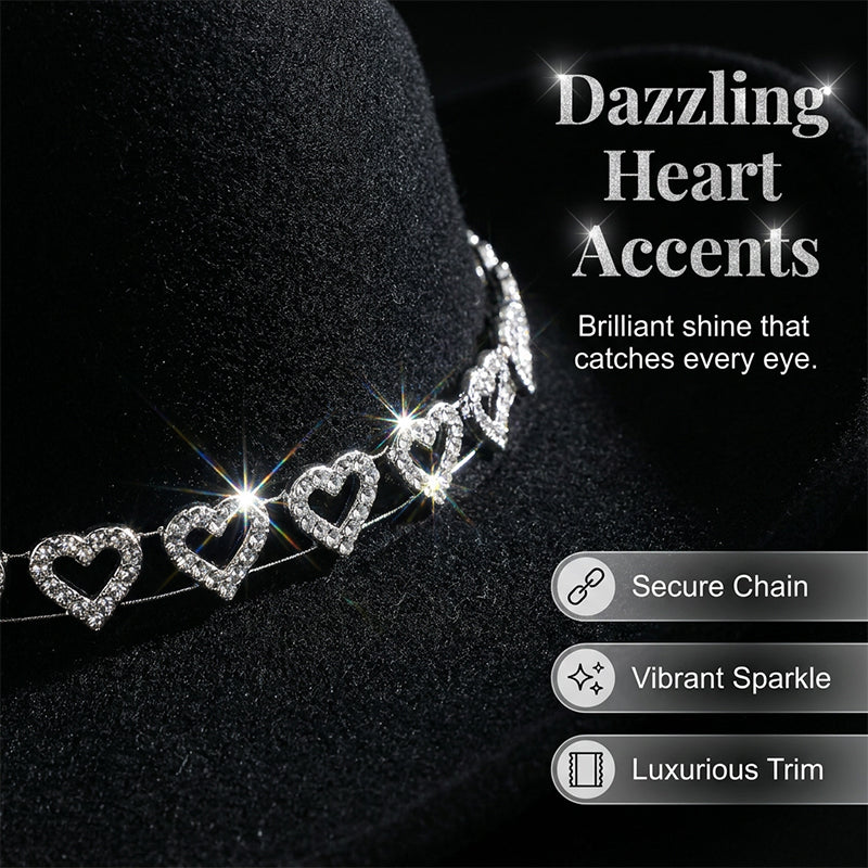 Damen Strass-Herz Cowboyhut Eleganter Französischer Jazz Fedora