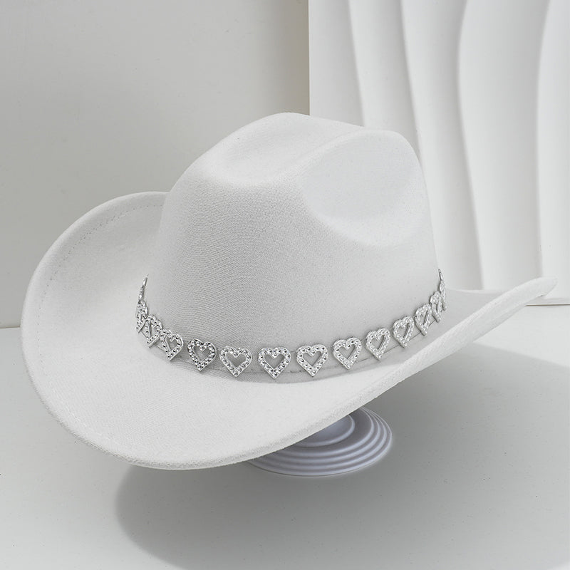 Damen Strass-Herz Cowboyhut Eleganter Französischer Jazz Fedora