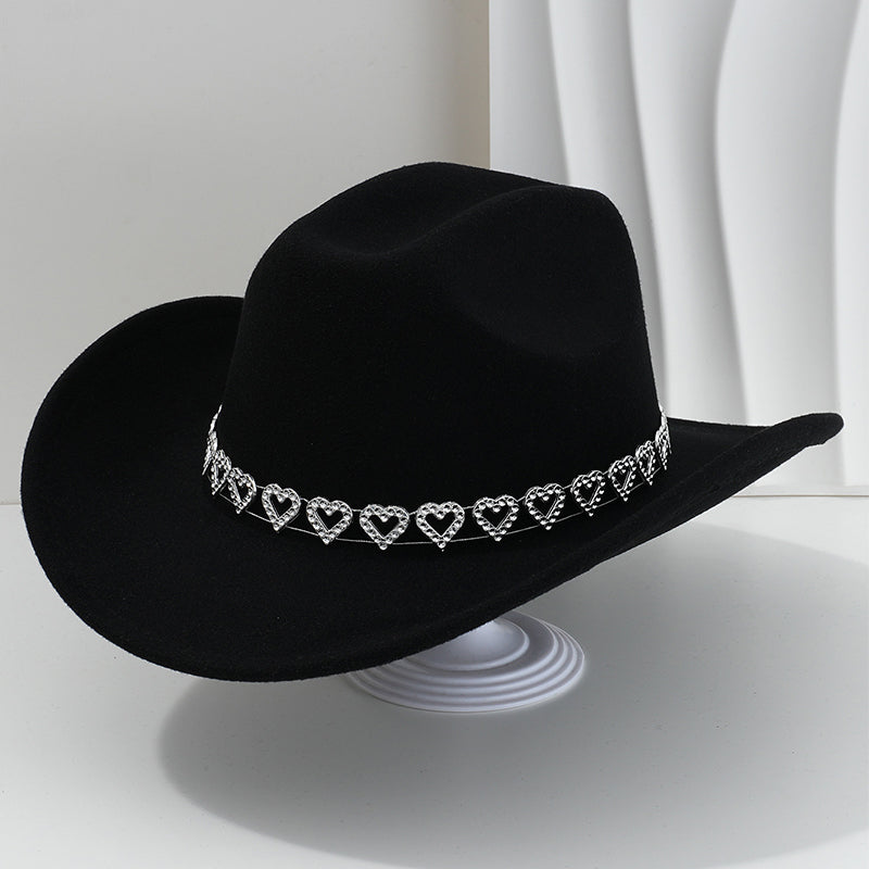 Damen Strass-Herz Cowboyhut Eleganter Französischer Jazz Fedora