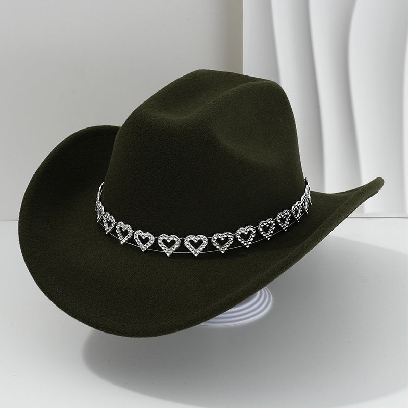 Damen Strass-Herz Cowboyhut Eleganter Französischer Jazz Fedora