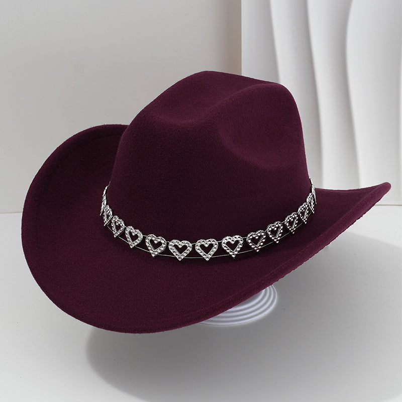 Damen Strass-Herz Cowboyhut Eleganter Französischer Jazz Fedora