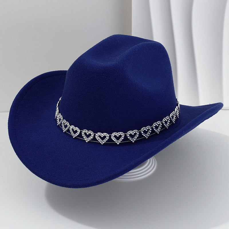 Damen Strass-Herz Cowboyhut Eleganter Französischer Jazz Fedora