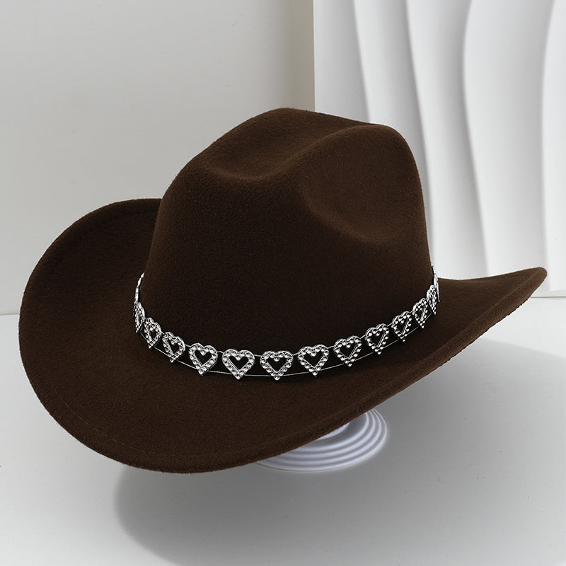 Damen Strass-Herz Cowboyhut Eleganter Französischer Jazz Fedora