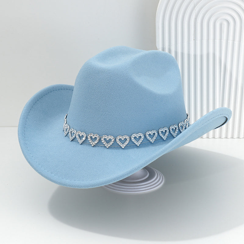 Damen Strass-Herz Cowboyhut Eleganter Französischer Jazz Fedora