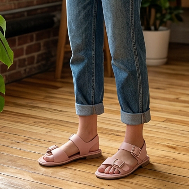 Damen-Sommer-Flatsandalen mit Doppelschnalle