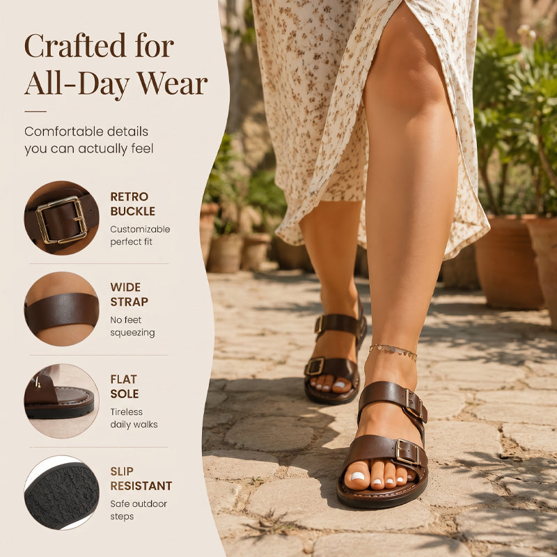 Damen-Sommer-Flatsandalen mit Doppelschnalle