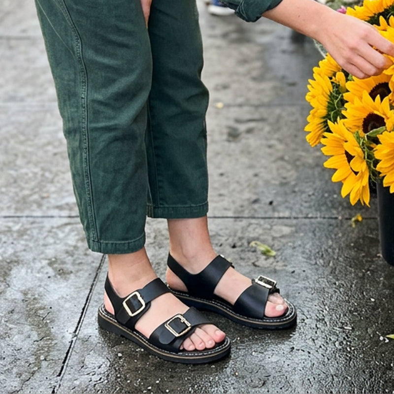 Damen-Sommer-Flatsandalen mit Doppelschnalle