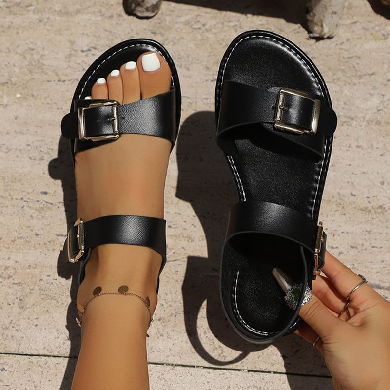 Damen-Sommer-Flatsandalen mit Doppelschnalle
