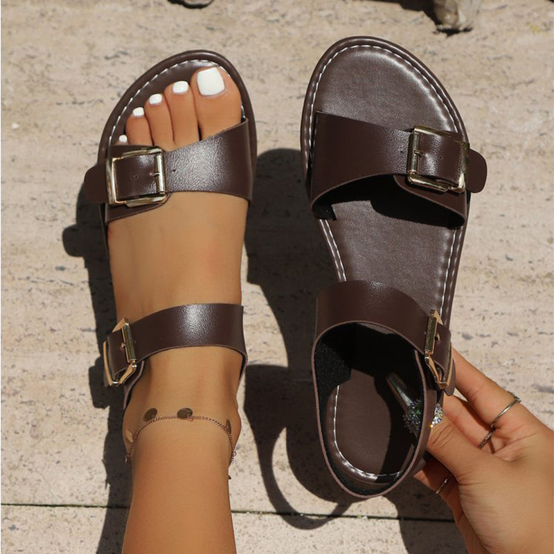 Damen-Sommer-Flatsandalen mit Doppelschnalle