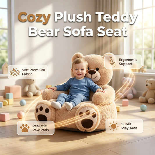 🧸 Plüsch-Teddybär-Kindersofa – weiches Cartoon-Tier-Sitzkissen mit Rückenlehne für Kinder