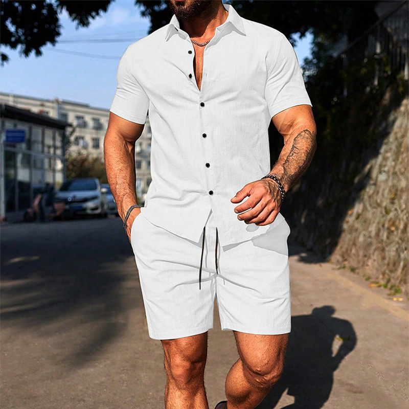 👕🩳 Men's Casual Short Sleeve Shirt & Shorts Set – 50% RABATT! Perfekt aufeinander abgestimmt – bequem, luftig, sommerlich. 🔥☀️