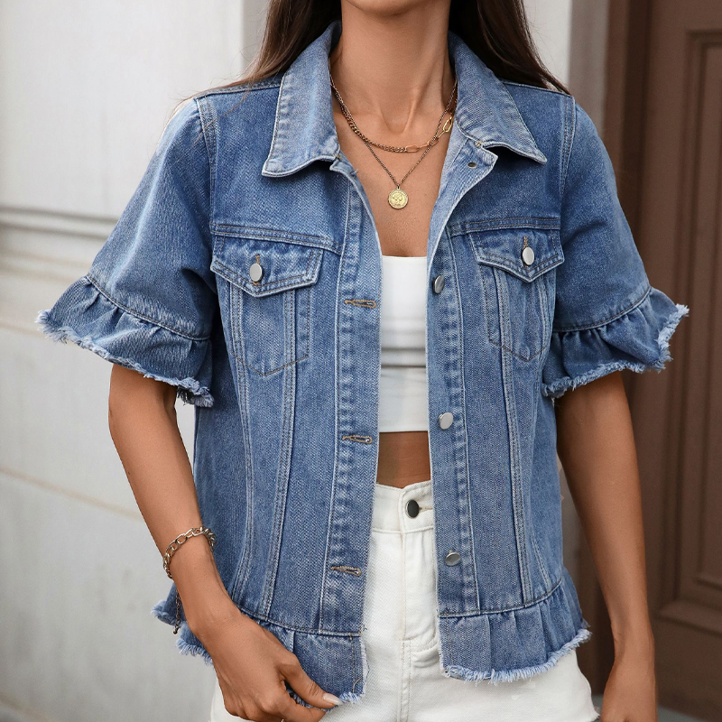 ⏳ Befristetes Angebot – 50% Rabatt ⏰ Damen-Sommer-Jeansjacke mit Rüschenärmeln 🧥