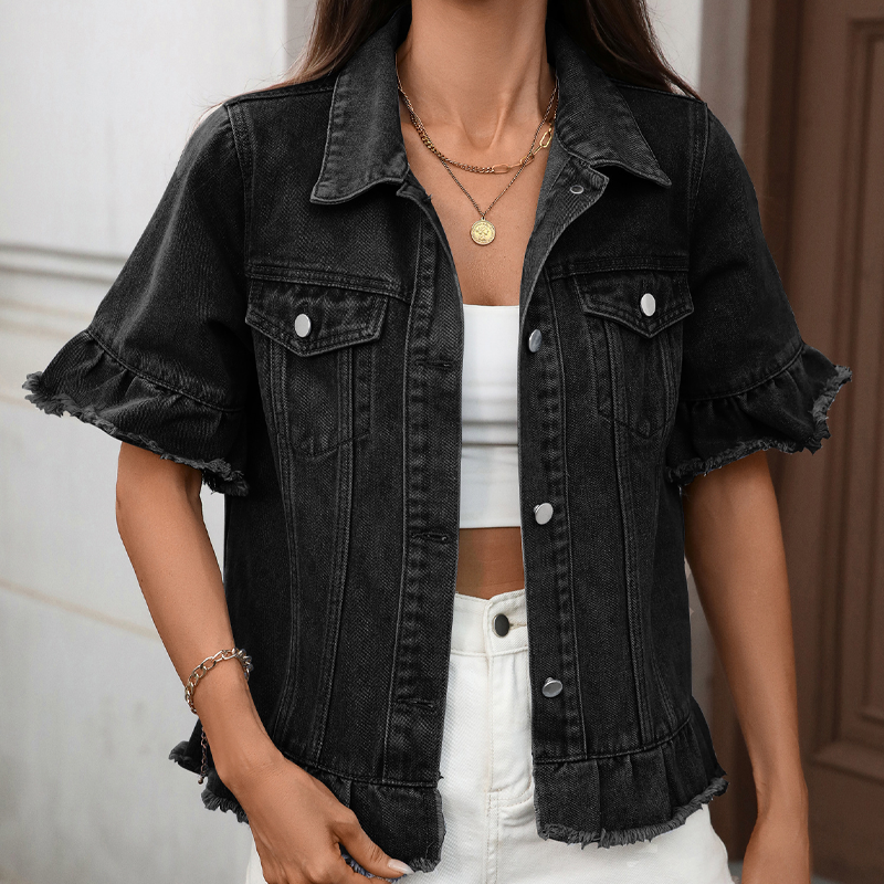⏳ Befristetes Angebot – 50% Rabatt ⏰ Damen-Sommer-Jeansjacke mit Rüschenärmeln 🧥