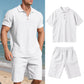👕 NUR FÜR KURZE ZEIT 50% RABATT! 💥 Herren Lässiges Oberteil & Shorts 2-teiliges Set – Leinenmischung, Revers-Kragen, Elastischer Bund ✨