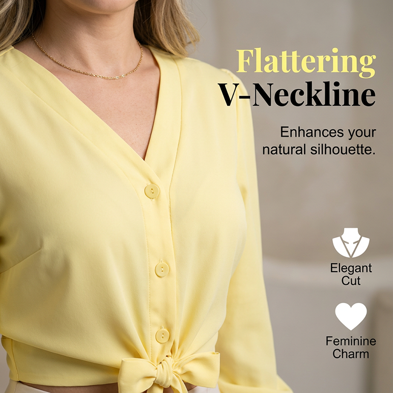 ✨🔥Elegantes Damenoberteil mit V-Ausschnitt und Bindegürtel