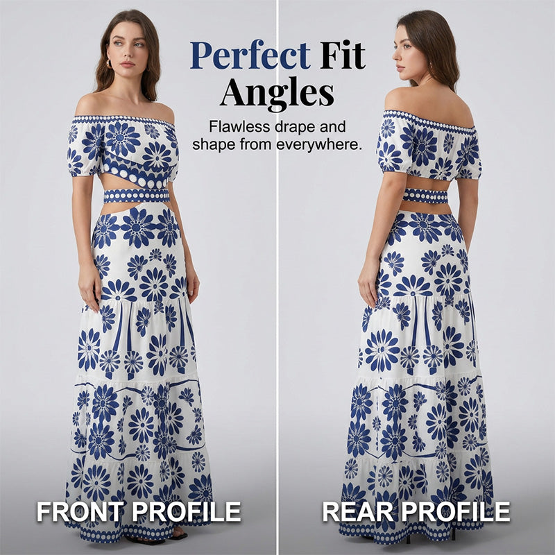 🏆LETZTER TAG 50% RABATT🔥Damen Schulterfreies Maxikleid mit Taillenauschnitt und Gänseblümchen-Print