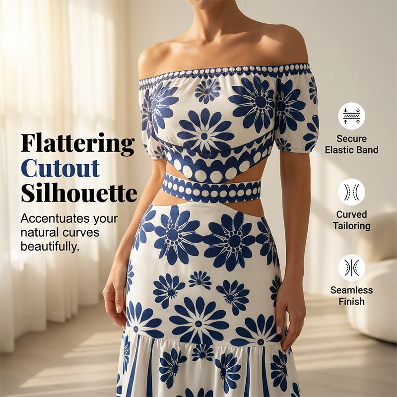 🏆LETZTER TAG 50% RABATT🔥Damen Schulterfreies Maxikleid mit Taillenauschnitt und Gänseblümchen-Print