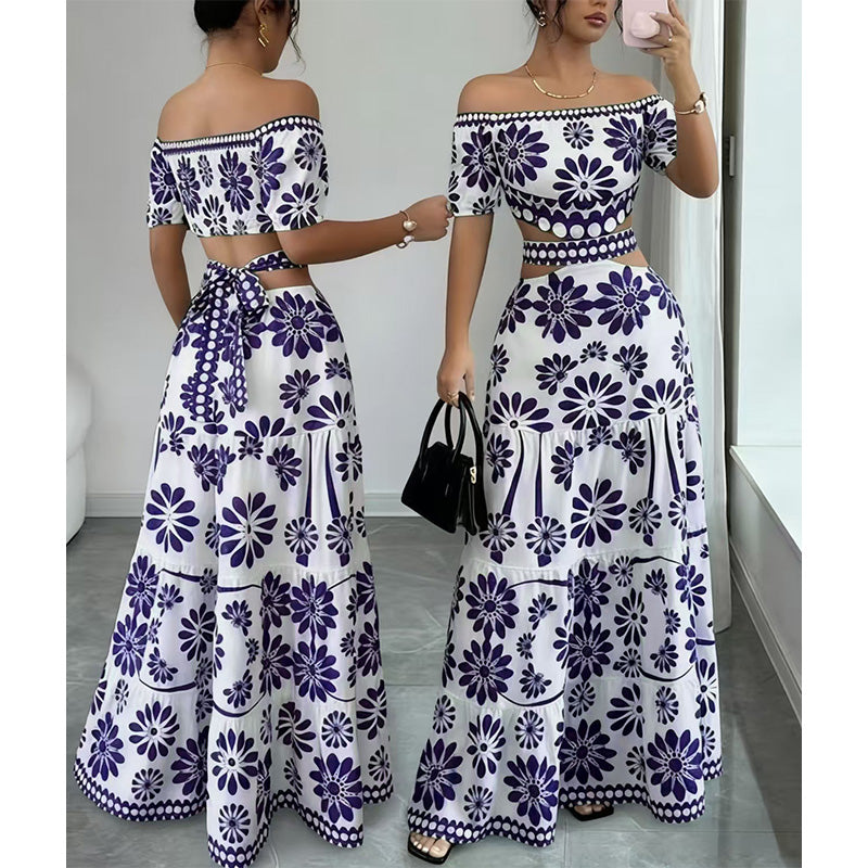 🏆LETZTER TAG 50% RABATT🔥Damen Schulterfreies Maxikleid mit Taillenauschnitt und Gänseblümchen-Print