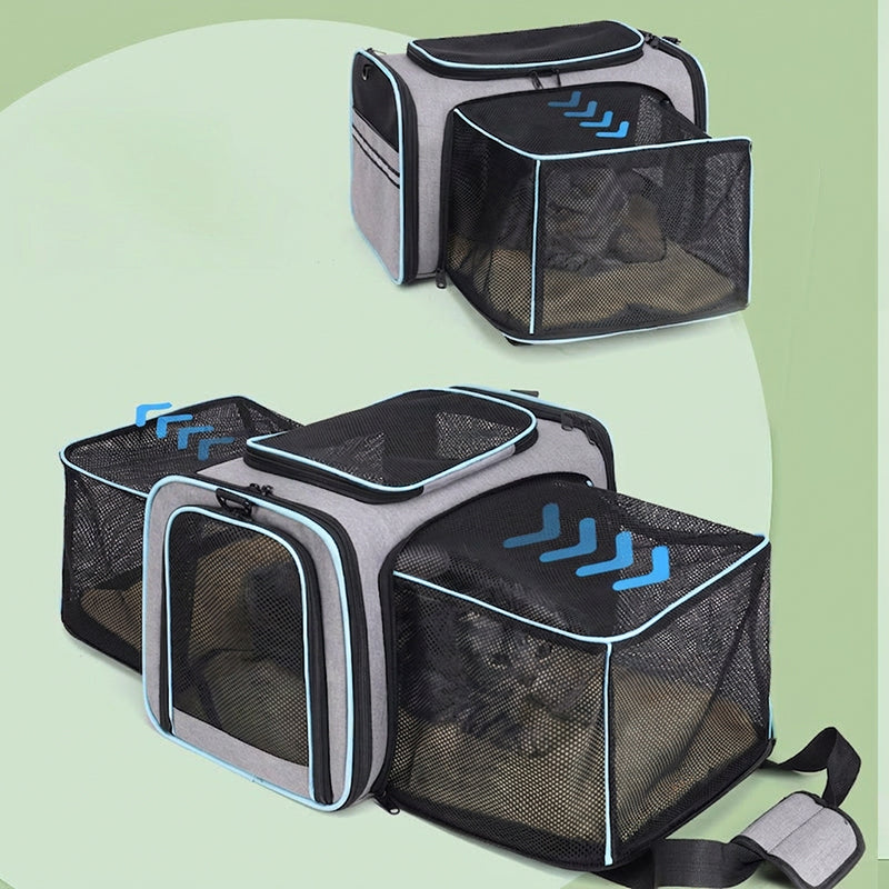 🐱 Faltbare & erweiterbare Haustiertasche – atmungsaktiv, großzügiger Innenraum, tragbar als Hand- & Schultertasche für kleine Hunde & Katzen 👜🐾