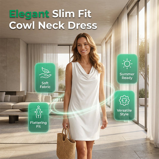 📢📢50% RABATT!! ⏰ Elegantes Slim-Fit-Kleid mit Wasserfallausschnitt – Ärmellos, Seitentaschen, Vielseitig ✨