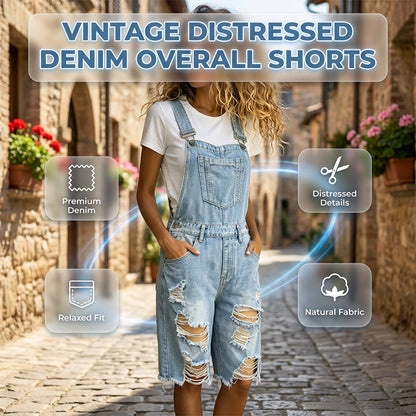 Damen Destroyed Denim Latzhose Shorts