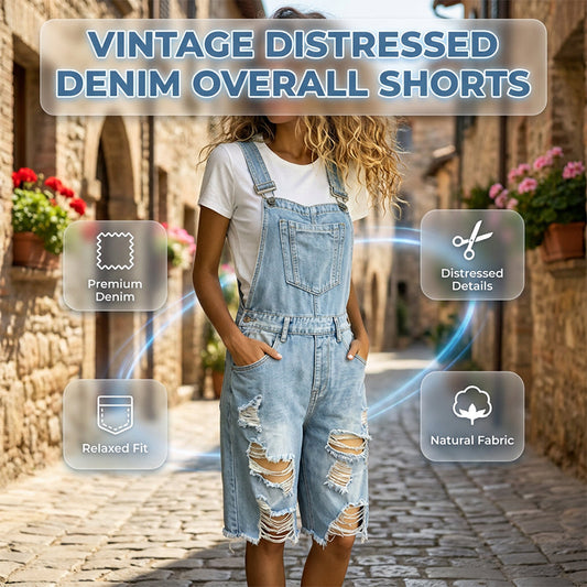 Damen Destroyed Denim Latzhose Shorts
