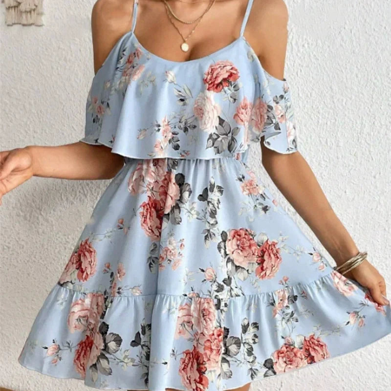 👗 50% RABATT! 🌸 Damen Boho Blumenprint Cold-Shoulder-Kleid – Leicht & fließend – Ideal für Sommer, Strand oder Gartenparty – romantischer Look mit Lässigkeit ✨☀️🌿