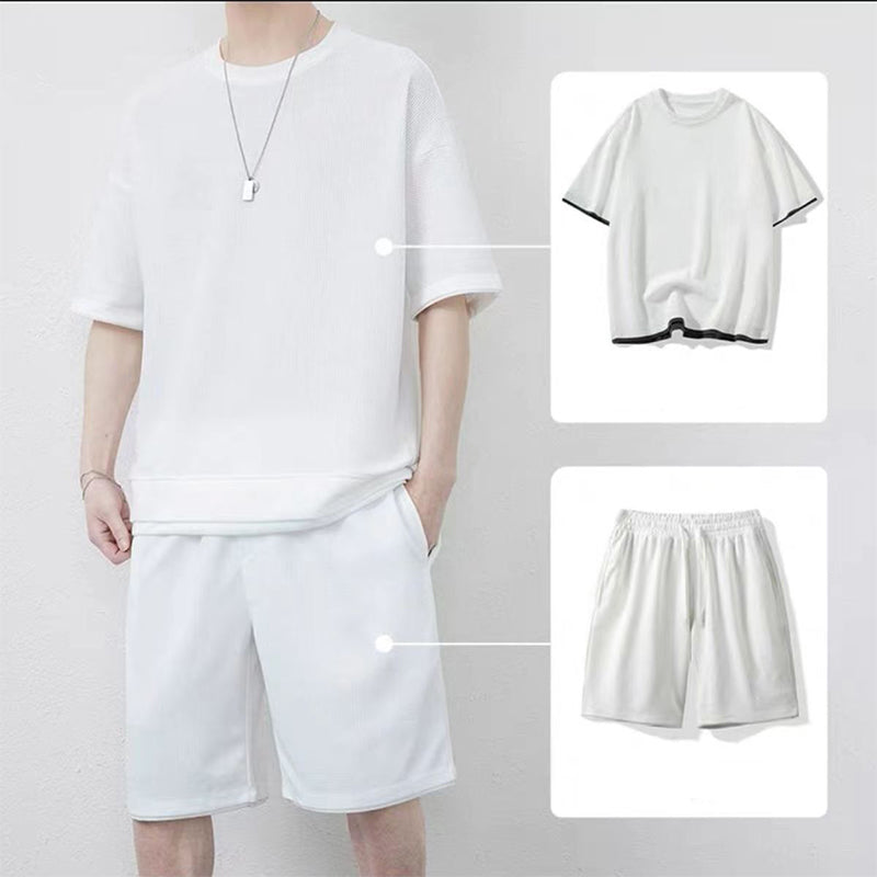 🎉 ZEITLICH BEGRENZT 50% RABATT! 👕 Herren Waffelstrick T-Shirt & Shorts Set – Kühlstoff & Entspanntes Schnittdesign 💙