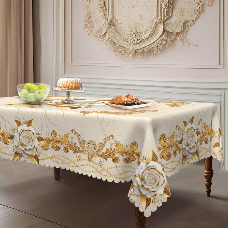 🛍️Elegantes Tischdecken-Set mit Rose & goldgeprägtem Muster – wasserdicht, ölbeständig & stilvoll – ideal für Esstisch, Couchtisch & Wohnzimmer 🌹