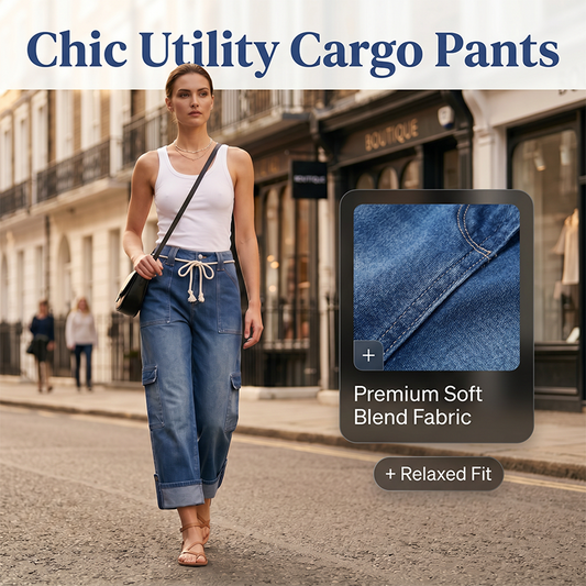 ⏰ 50 % RABATT – Nur für kurze Zeit 👖 Damen Cargo-Jeans mit Weitem Bein ✨ Mehrere Taschen, Bequeme Passform & Perfekt für Alltag und Freizeit