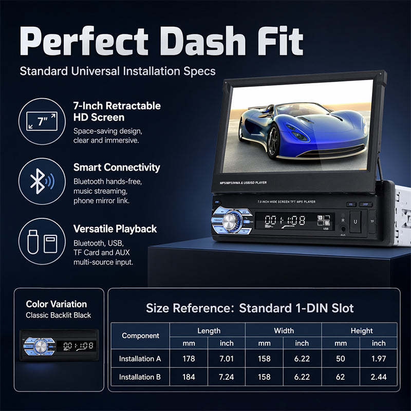 📻 Autoradio mit Touchscreen | 7-Zoll-Touchscreen · Bluetooth Freisprechen · USB/SD/AUX · Rückfahrkamera