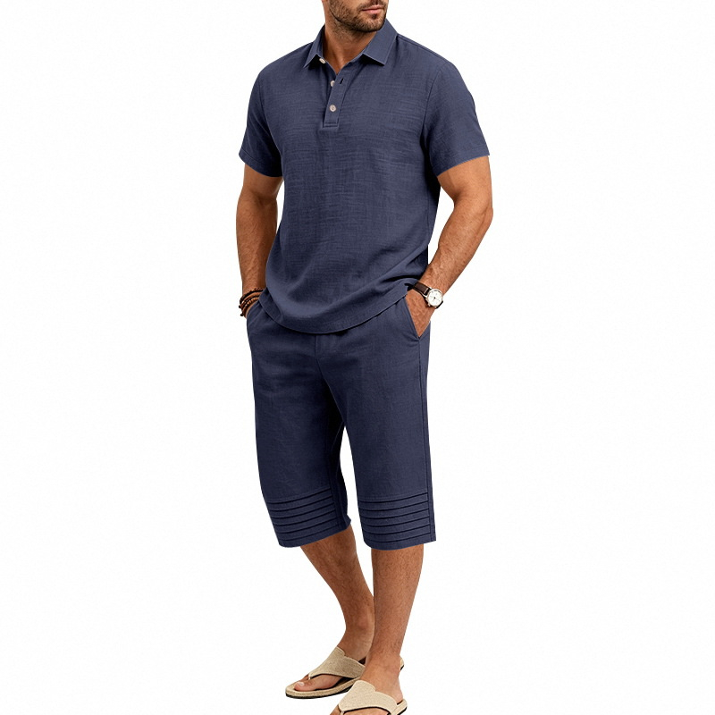 🛍️ 50 % Rabatt – 2-teiliges Freizeit-Set für Herren – Leinen-Poloshirt mit Kurzarm & 7/8-Hose, atmungsaktiv & leicht für Strand & Alltag ☀️