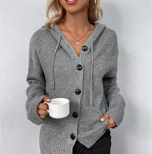 🛍️ 50 % Rabatt – Damen-Strickjacke mit Kapuze & Knopfleiste – einfarbig, mit Kordelzug & vielseitig für Alltag & Freizeit 🧥