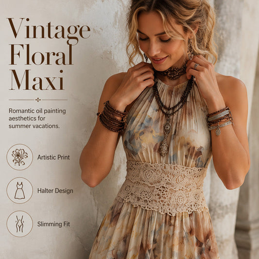 🎉 2026 Sale — Over 24,000 Sold! 💞 Women Halter Neck Boho Maxi Dress