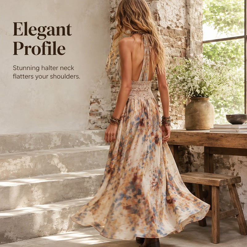🎉 2026 Sale — Over 24,000 Sold! 💞 Women Halter Neck Boho Maxi Dress