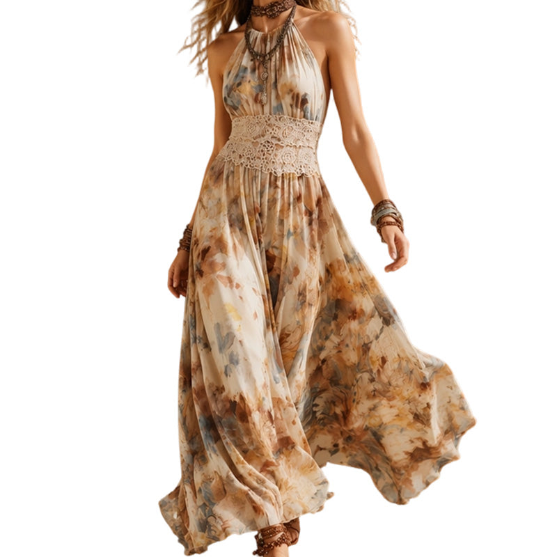 🎉 2026 Sale — Over 24,000 Sold! 💞 Women Halter Neck Boho Maxi Dress