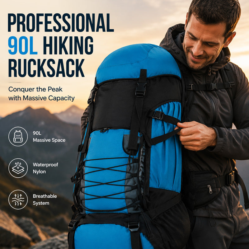 🛍️ 50 % Rabatt – 90L Wanderrucksack – wasserdicht, großes Fassungsvermögen & ergonomisch – ideal für Trekking, Camping & Reisen 🏔️