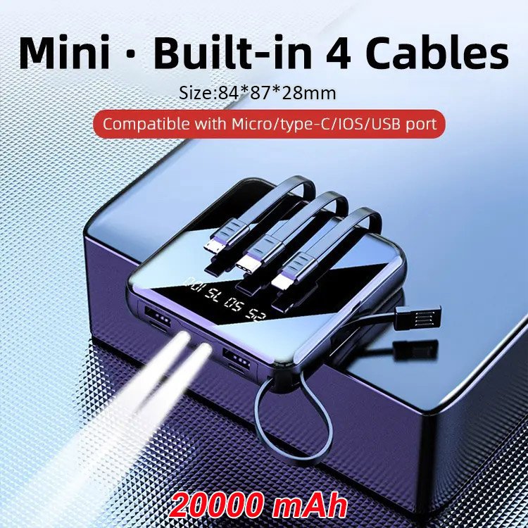 🔋 50% RABATT! 📱 4-Kabel Mini Powerbank – Integrierte Kabel, kompakt & leistungsstark – Ideal für unterwegs, Reisen & Alltag ⚡