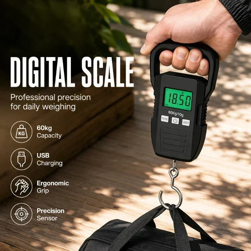 🧳Digitale Kofferwaage wiederaufladbar – Elektronische Gepäck-Hängewaage für Reisen & Urlaub