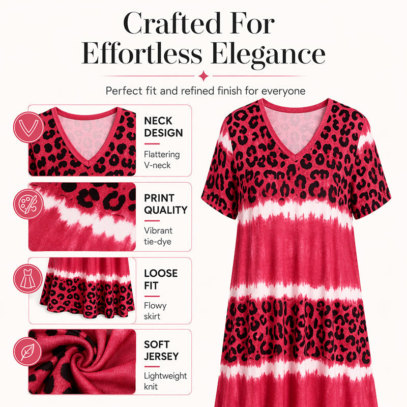 🏖️ Sommer-Sale 50% RABATT 🏝️🐆Damen Leoprint Midi-Kleid mit V-Ausschnitt👗✨