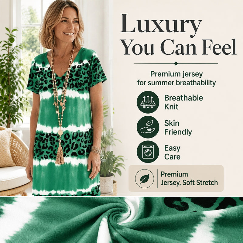 🏖️ Sommer-Sale 50% RABATT 🏝️🐆Damen Leoprint Midi-Kleid mit V-Ausschnitt👗✨
