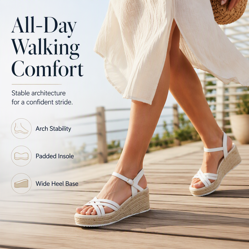 👡 -50% ! 🌴 Damen Keilabsatz-Sandalen Geflochten Knöchelriemen Offene Zehen – PU – Stabile Plateform & Beinverlängerung für Boho Sommer-Look ☀️