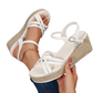 👡 -50% ! 🌴 Damen Keilabsatz-Sandalen Geflochten Knöchelriemen Offene Zehen – PU – Stabile Plateform & Beinverlängerung für Boho Sommer-Look ☀️