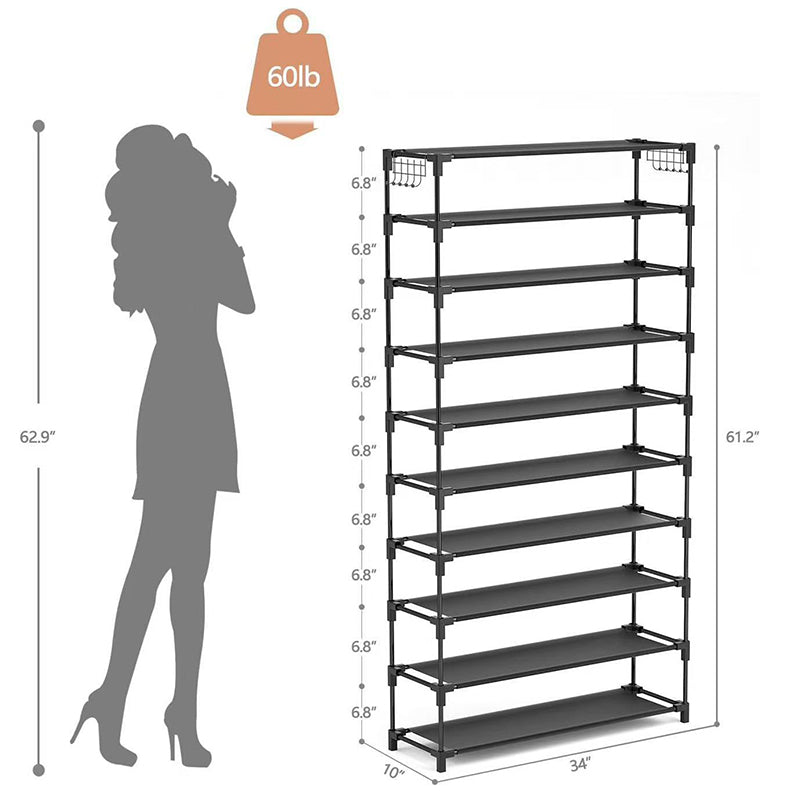 👟 50% RABATT! 🏠 Vertikaler 10-stöckiger Schuhständer – Platzsparend, große Kapazität & Seitenhaken – Ideal für Flur, Kleiderschrank & kleine Räume ✨
