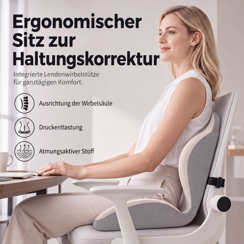 🪑 50% RABATT! 💆 Ergonomisches Sitzkissen aus Memory-Schaum – Integrierte Rückenstütze, orthopädisch & vielseitig – Ideal für Bürostuhl, Auto & Homeoffice ✨