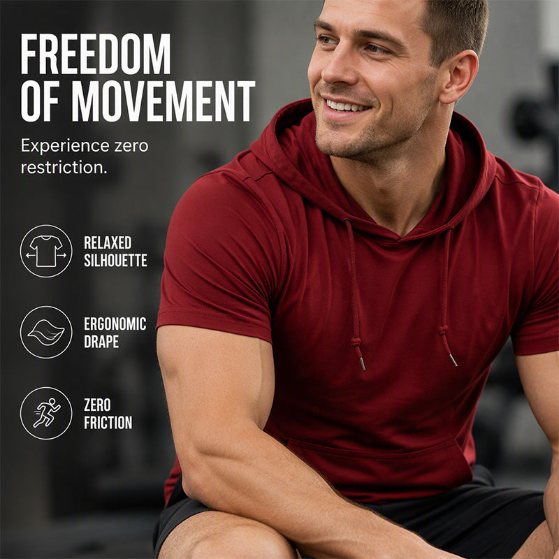 Herren Kapuzen Kurzarm T-Shirt mit Tasche