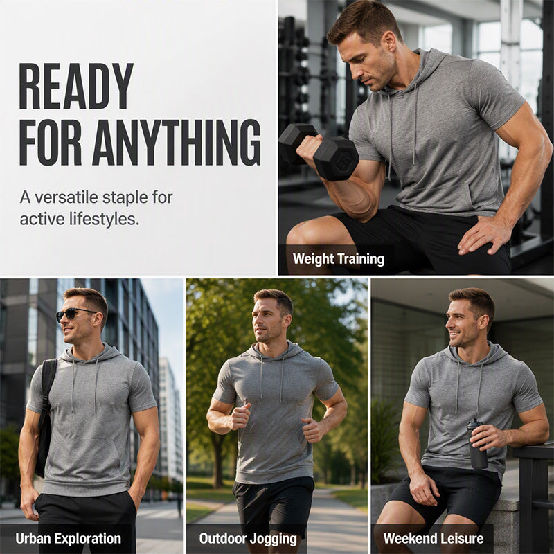 Herren Kapuzen Kurzarm T-Shirt mit Tasche